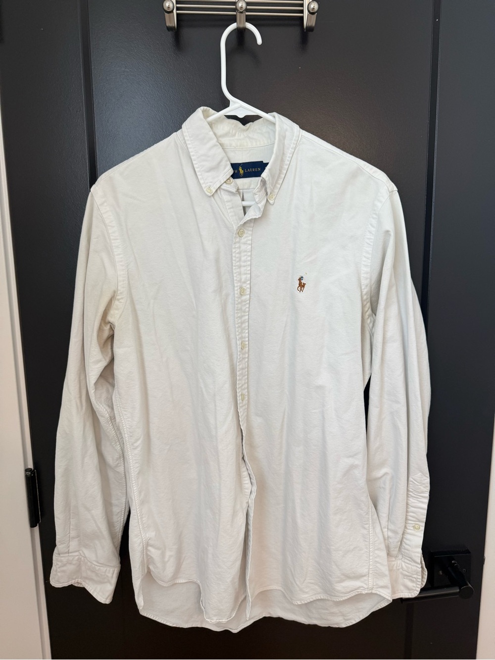 VintagePolo by Ralph Lauren Cream Button-Down Oxford Shirt with Embroidered Pony